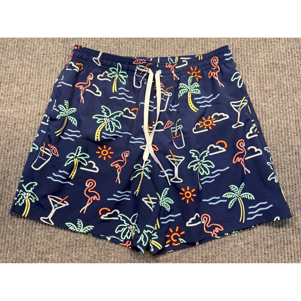 Chubbies Mens Neon Flamingo Palm Tree Swim Trunks Navy Blue 5.5" Inseam Large